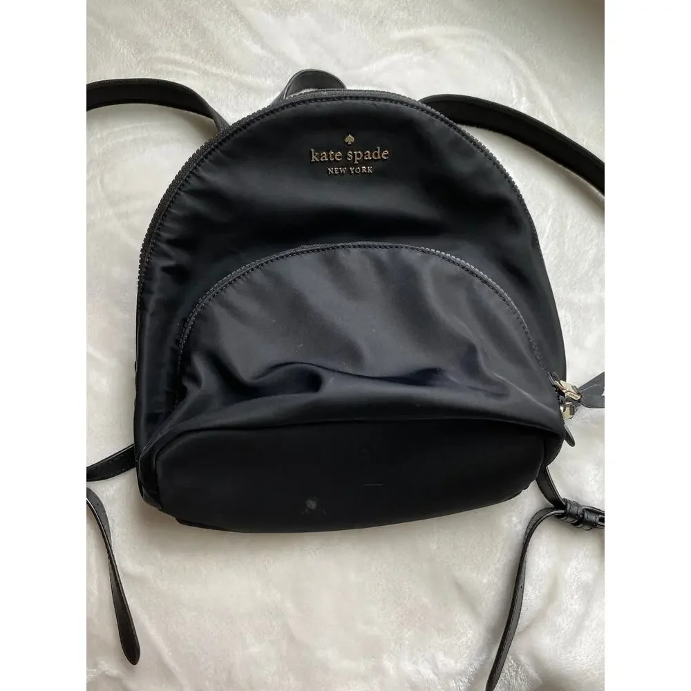 Kate Spade Nylon Mini Backpack Leather Straps 3 Sections Travel Career GUC